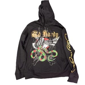 ED Hardy Snake Eagle Graphic Tattoo Black Hoodie Snake‎ Men XL